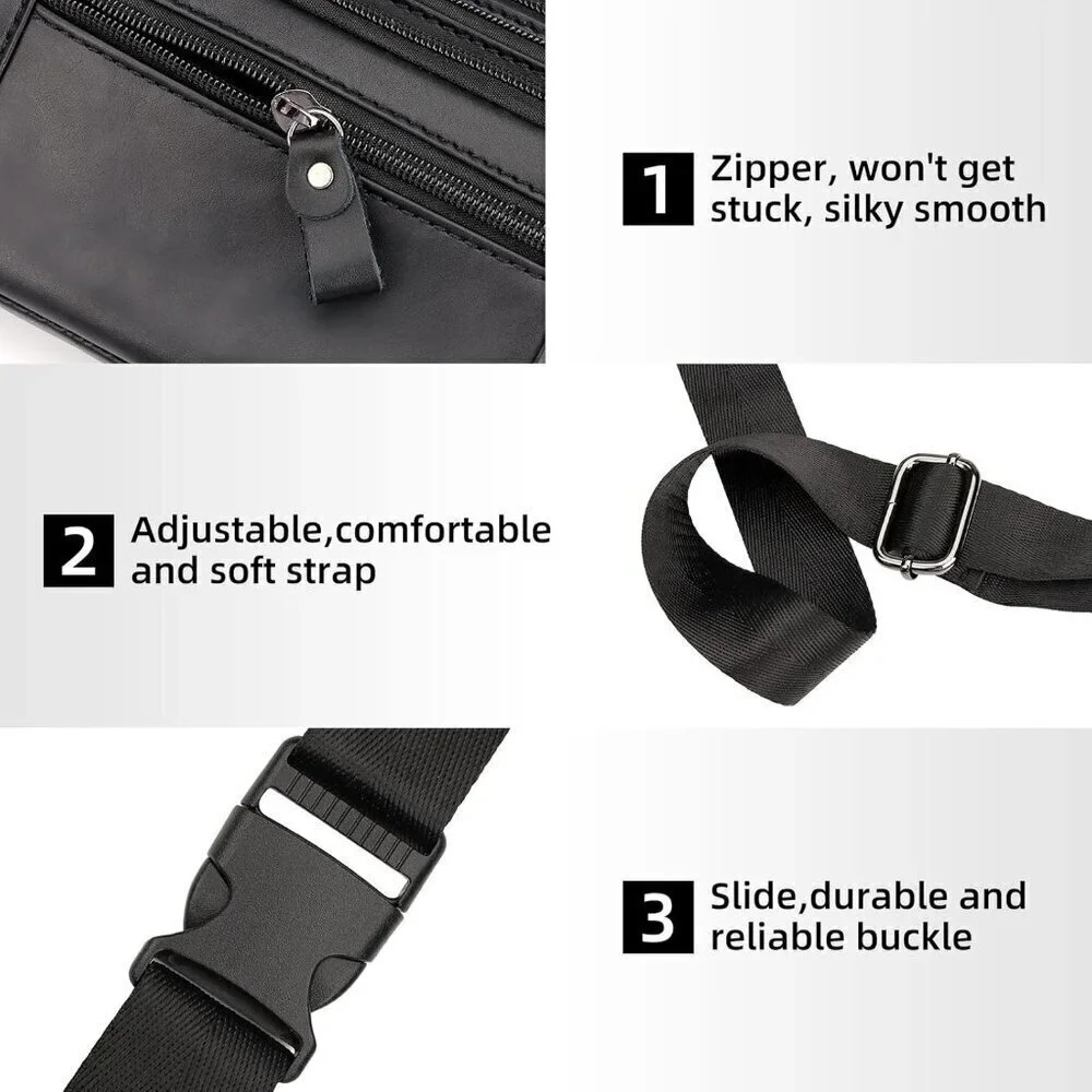 💫 Men Black Leather Adjustable Fashion Small Travel Hiking Cycling Waist Packs